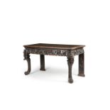 A CHINESE IMPERIAL DARK HARDWOOD SIDE TABLE 19TH CENTURY Probably zitan, the frieze carved in relief