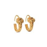 A PAIR OF CHINESE GOLD EARRINGS QING DYNASTY The elongated curved panels decorated with bats,