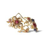 A CHINESE GOLD FILIGREE GEM-SET HAIR ORNAMENT LATE MING DYNASTY Formed as two prunus flowers issuing