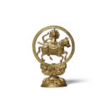 A TIBETAN GILT-COPPER SCULPTURE OF A LUNGTA 18TH/19TH CENTURY Depicting a 'Wind Horse', carrying a