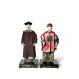 λ TWO RARE CHINESE NODDING HEAD FIGURES OF MANCHU OFFICIALS 18TH/EARLY 19TH CENTURY Their heads