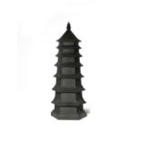 A CHINESE INK BLOCK 20TH CENTURY Formed as a seven-tiered pagoda, the base with characters and a