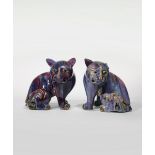 A PAIR OF CHINESE FLAMBE GLAZED MODELS OF CATS 19TH CENTURY Sitting with their heads turned