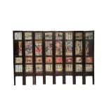 TWO CHINESE EIGHT-FOLD SCREENS 19TH CENTURY One set with marble plaques, brightly decorated with