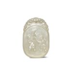 A CHINESE PALE CELADON JADE 'JI QING RU YI' OVAL PENDANT QING DYNASTY OR LATER One side carved in