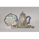 A COLLECTION OF CHINESE CANTON ENAMEL ITEMS QING DYNASTY AND LATER Comprising: a ewer and cover, a