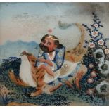 SIX CHINESE REVERSE GLASS PAINTINGS 19TH CENTURY Each depicting a figure sat next to a reclining