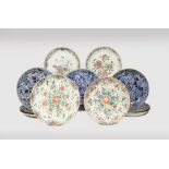 ELEVEN LARGE CHINESE PORCELAIN DISHES 18TH CENTURY Two decorated in the famille rose palette with