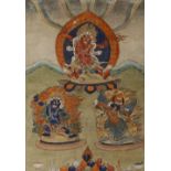 A TIBETAN THANGKA OF THREE GODS C.18TH CENTURY Depicting Red Hayagriva in his dharmapala form
