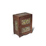 A CHINESE CLOISONNE INSET RECTANGULAR WOOD BOX LATE QING DYNASTY With a hinged cover which opens