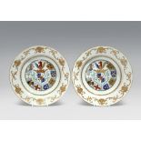 A PAIR OF CHINESE ARMORIAL SOUP PLATES FOR THE DUTCH MARKET C.1745 Each decorated with the arms of