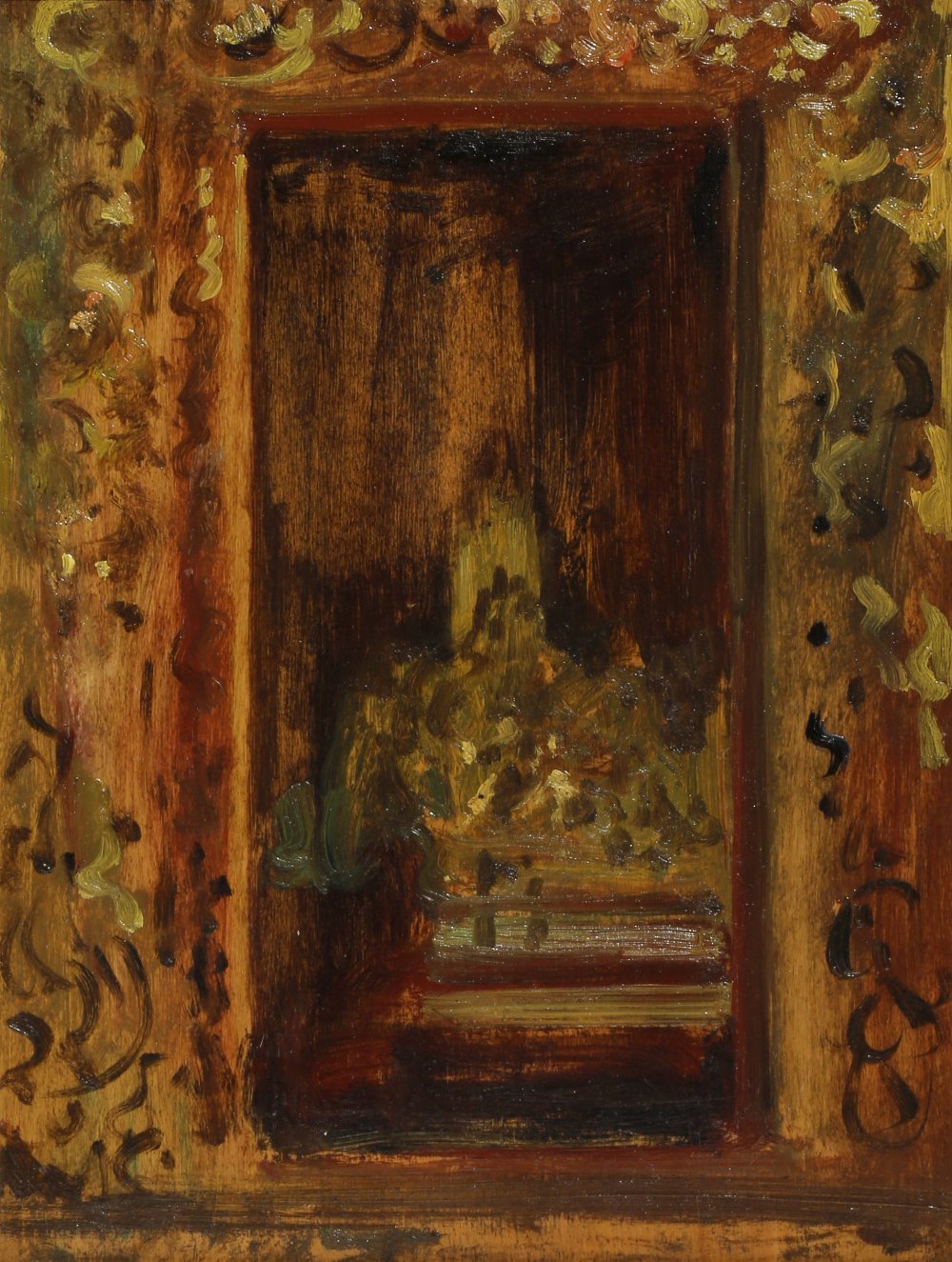 SIR GERALD FESTUS KELLY PRA (1879-1972) THROUGH THE DOOR OF THE KYOUNG MANDALAY Oil on panel,