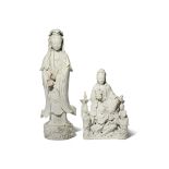 TWO CHINESE BLANC DE CHINE FIGURES OF GUANYIN 18TH AND 19TH CENTURY One a group depicting Guanyin