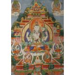 A TIBETAN THANGKA OF SADAKSARI AVALOKITESHVARA 19TH/EARLY 20TH CENTURY Painted with Sadaksari, the