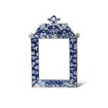 A CHINESE BLUE AND WHITE FRAME 19TH CENTURY Formed as a roofed building, painted with two dragons