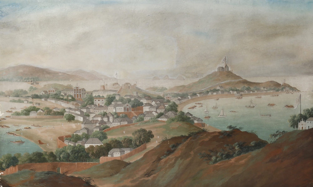 ANONYMOUS (19TH CENTURY) VIEW OF THE PRAIA GRANDE, MACAU A Chinese painting, gouache on board,