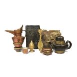 A SMALL COLLECTION OF TIBETAN ITEMS 16TH CENTURY AND LATER Comprising: a square repouss? parcel-gilt