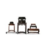 A SMALL COLLECTION OF CHINESE WOOD STANDS AND COVERS QING DYNASTY Comprising: eight stands and two