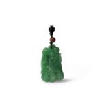 A CHINESE APPLE GREEN JADEITE 'FINGER CITRON' PENDANT 20TH CENTURY The flattened pendant carved as a