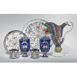SEVEN CHINESE CANTON ENAMEL ITEMS 19TH CENTURY AND EARLIER Comprising: a saucer dish, a larger dish,
