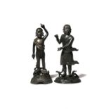TWO SMALL CHINESE BRONZE FIGURES MING/QING DYNASTY One depicting the newborn Shakyamuni pointing