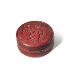 A CHINESE CINNABAR LACQUER CIRCULAR BOX AND COVER QING DYNASTY The cover carved in relief with two