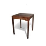 A CHINESE HARDWOOD TABLE QING DYNASTY The square panelled top above aprons carved in low relief with