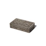 A CHINESE SILVER RECTANGULAR BOX 19TH CENTURY With a hinged cover, decorated all over in repouss?