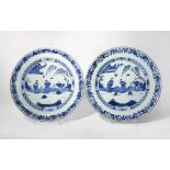 A PAIR OF CHINESE BLUE AND WHITE DISHES EARLY 18TH CENTURY Each depicting three figures in gardens