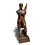 After L. Morot, 'Le Drapeau', a bronze figure of a French infantryman bearing a standard, his arms