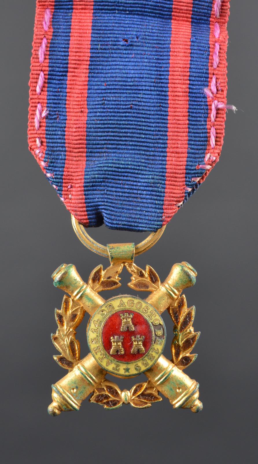 Spain: Cross for the Battle of Tales, 14th August 1839, gilt and enamels, 22.7 mm, cannon crossed - Image 2 of 2