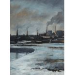 ‡ Ryan Mutter (b.1978) Industrial landscape Signed Oil on board 36 x 26.8cm