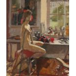 ‡ Ken Howard OBE, RA (b.1932) The Red Headscarf Signed Oil on canvas 61 x 51cm Provenance: Oscar and