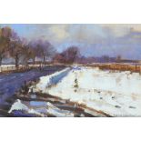 ‡ David Sawyer RBA (b.1961) Snow on the Downs, near Warlingham Signed Oil on board 16.5 x 24cm