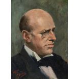 Spanish School 20th Century Portrait of a gentleman with a monocle Indistinctly signed Oil on
