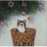 ‡ Mary E. Carter (b.1947) Under the Christmas tree Signed and dated 2006 Oil on board 9.6 x 10.1cm