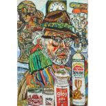 ‡ John Bratby RA (1928-1992) Self portrait surrounded by bottles, busts and a clock Signed and dated