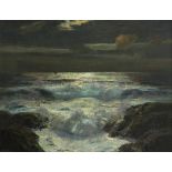 Julius Olsson RA (1864-1942) Moonlit seascape Signed Oil on canvas 61.2 x 76.4cm