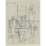 ‡ Keith Vaughan (1912-1977) Two figures around a table, one standing, one sitting Pencil 14.5 x 11.5