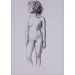 ‡ Robbie Wraith (b.1952) Standing female nude Charcoal 50 x 35cm Unframed