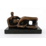 Follower of Henry Moore Reclining figure Bronze, on a marble base 16cm wide (figure) Together with a