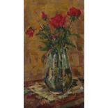 Leonid Vasilievich Markov (Russian 1926-1988) Still life with a vase of roses Signed and titled to