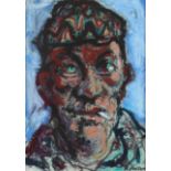 ‡ Peter Howson OBE (Scottish b. 1958) Head and shoulders study of a figure smoking Signed Oil and