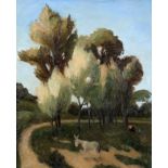 French School c. 1900 Landscape with a donkey and a figure resting in the shade Oil on canvas 57 x