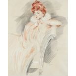 Paul César Helleu (French 1859-1927) Madame Helleu apres le bal Signed Sanguine, black and white