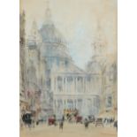 William Walcot RBA, RE (1874-1943) A view of St. Paul's Cathedral from Ludgate Hill Signed