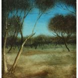 Kevin Charles 'Pro' Hart MBE (Australian 1928-2006) Australian bush landscape Signed Oil on board