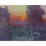 ‡ Fred Cuming RA (b.1930) Evening garden Signed Oil on board 19.4 x 24.2cm