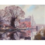 ‡ Antony Warren (20th Century) River landscape with houses by a bridge Signed Oil on canvas 63.5 x