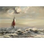 ‡ Robin Goodwin (1909-1997) Seascape with a ship in choppy waters Signed Oil on canvas 55.5 x 76.